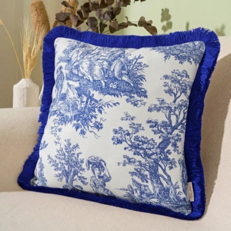 Püsküllü Dekoratif Saks Rengi 43x43cm Kare Kırlent Kılıfı