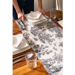 Siyah Püsküllü, İngiliz Köylüler Desen 40x140cm Runner