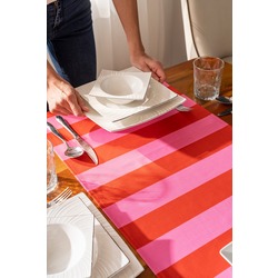 Kırmızı-Pembe Şerit Desenli, Püsküllü, 40x140cm Runner