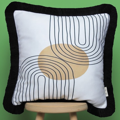 Siyah Püsküllü, Soft Ethnic 04 Desen, 43x43cm Kare Kırlent Kılıfı