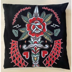 Pillowcase with Oldschool Dagger / Flower Print (40x40cm)