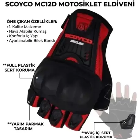  Scoyco Mc12-D Korumalı Kısa Motosiklet Eldiveni Kırmızı