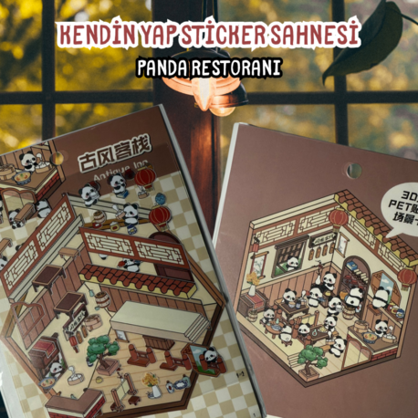 Panda Restoranı temalı sticker yapboz seti