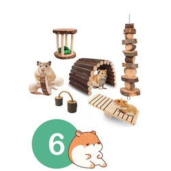 Doğal Ahşap Kemirgen Seti (6 Parça) - Hamster, Gine Pig, Tavşan, Çinçilla için Kafes Aksesuarları