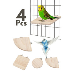 4'lü Set Pet Kuş Papağan Ahşap Platformu Standı - Hamster ve Küçük Hayvanlar İçin Oyuncak