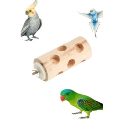 Doğal Silindir Ahşap Kuş Çiğneme Oyuncağı - Çok Amaçlı Oturma ve Beslenme Ünitesi