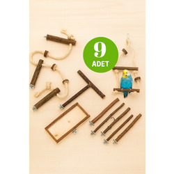 Kuş Aksesuarları ve Kuş Oyuncaklarından Oluşan 9 Parçalı Temel Kafes Ekipmanı