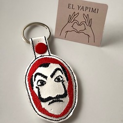Vegan Deri Üzeri Salvador Dali Nakışlı Anahtarlık