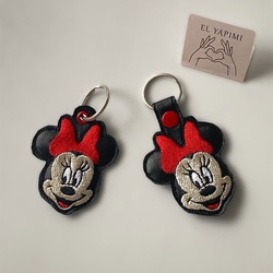 Vegan Deri Üzeri Minnie Nakışlı Anahtarlık