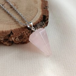 Pembe Kuvars Taşı Doğal Taş Pandül Kolye