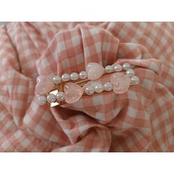 Pembe Heart Detaylı incili kıstırmalı toka 