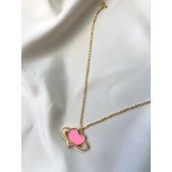 ince zincir pembe satürn kalp kolye