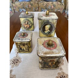 Vintage Holland Set 3 Gold Canisters Embossed Victorian Theme Unique
