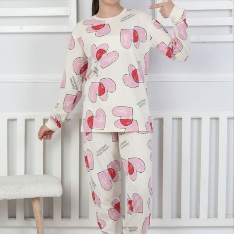Çift kalp desenli pijama takımı