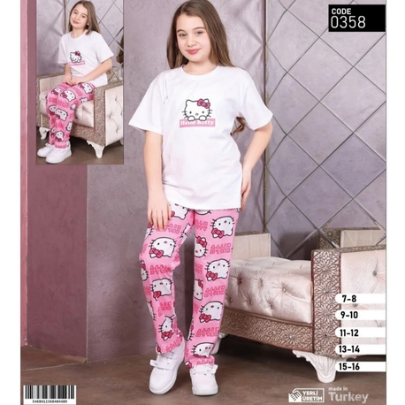 kız çocuk hello kitty kısa kollu pijama takımı