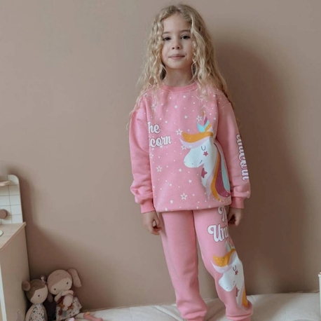 kız çocuk unicorn üç iplik şardonlu kışlık yumuşacık takım