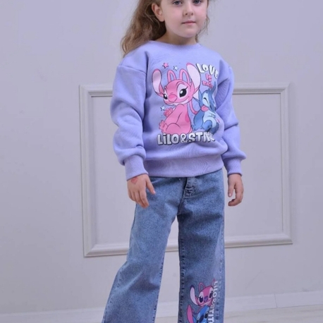 kız çocuk lilo stitch sweet kot pantolonlu takım
