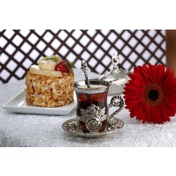 Çay Takımı Altı Kişilik Gül Desenli Tiryaki Çay Seti 