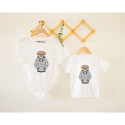 Buldok Figürlü Baba ve Çocuk Tasarım Tshirt