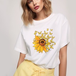 Ayçiçeği ve Kelebekler Tasarım Tshirt
