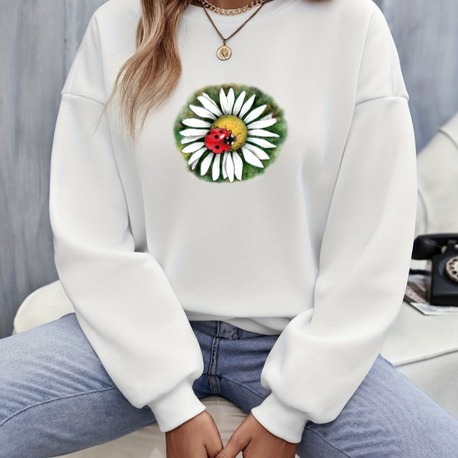 Çiçek ve uğur böceği tasarım sweatshirt