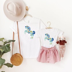 Çiçekli At Anne Kız Tasarım Kombin Tshirt (adet Fiyattır)
