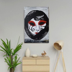 Kırmızı Gözlü Maske Akrilik Resim