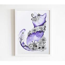 Kedi zentangle suluboya resim
