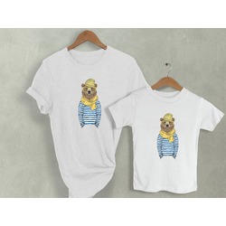 Ayı Figürlü Baba ve Çocuk Kombin Tshirt