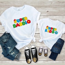 Super Daddio ve Super Kiddo Ebeveyn Kombin Tshirt