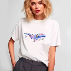 Balina ve çiçekler tasarım t-shirt