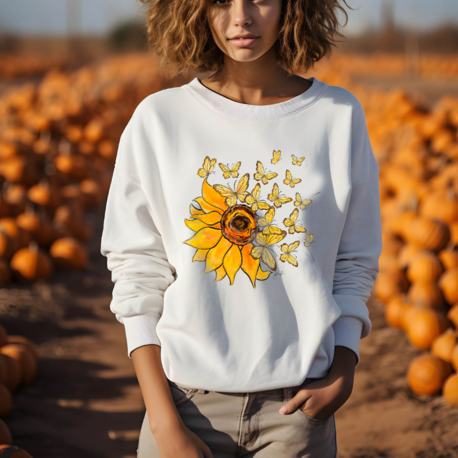 Ayçiçeği Ve Kelebekler Tasarım Sweatshirt