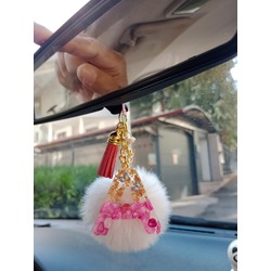 Pembe Sedef Taşlı Ponponlu Araba Dikiz Aynası Süsü