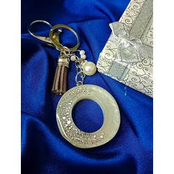 Gümüş Glitterli Sedef Renkli Anahtarlık