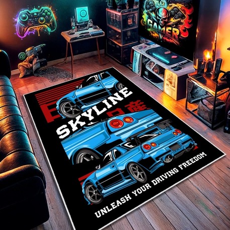 Nissan Skyline R34 Oyun Odası Halısı Gamer Odası Dekoratif Kaymaz Taban Yıkanabilir