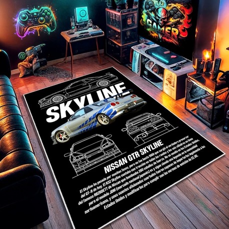 Nissan Skyline R34 Oyun Odası Halısı Gamer Odası Dekoratif Kaymaz Taban Yıkanabilir