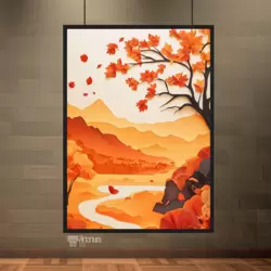 Canlı Sonbahar Dağ Manzarası ve Kırmızı Yapraklar