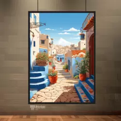 Güneşli Kasaba Sokağı ve Dağ Görünümü