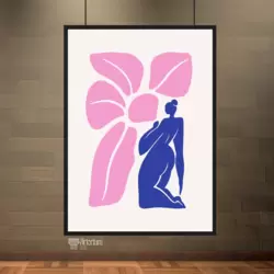 Diz çöken kadın figürü ve pembe çiçekler