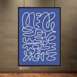 Mavi Fon Üzerinde Beyaz Kıvrımlı Çizgi Deseni