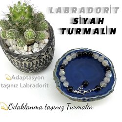 Labradorit ve Siyah Turmalin Doğaltaş Bileklik