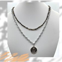 Gold Obsidyen Doğaltaş ve Rodyum Kaplama Kolye
