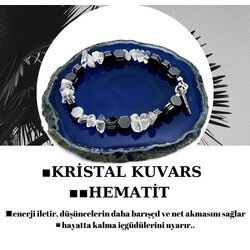 Kristal Kuvars ve Hematit Doğaltaş Bileklik 