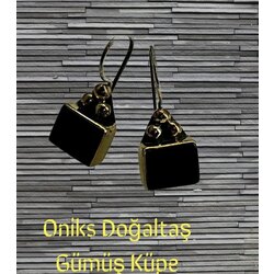 Oniks Doğaltaşlı Gümüş Küpe