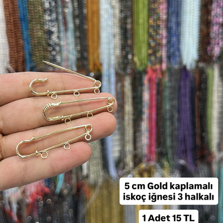 3 Halkali 5 cm iskoç iğnesi gold 
