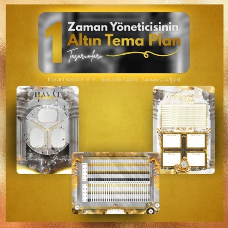Zaman Yöneticisinin Altın Tema Planlama Serisi 1: 8+8+8 / Alışkanlık Takibi / Zaman Çizelgesi