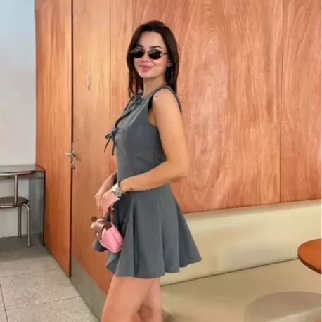 Bağcık detaylı Kolsuz Mini Elbise - Antrasit