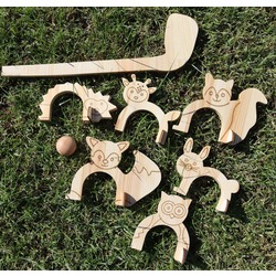 Sevimli Hayvan Figürleri ile Ahşap Mini Golf Seti