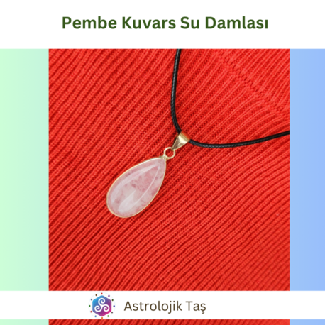 Pembe Kuvars Su Damlası Kolye