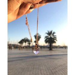 ✨ Pembe Kalpli Kristal Kesim Altın Kaplama Kolye